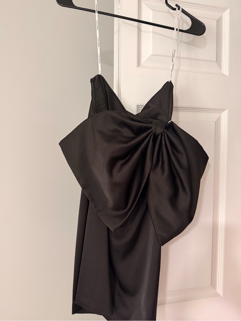 Black Satin Twist-Detail Spaghetti Strap Dress